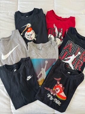 Nike and Jordan Youth Boys Short Sleeve Graphic Tee lot - Black, Gray & Red Mix